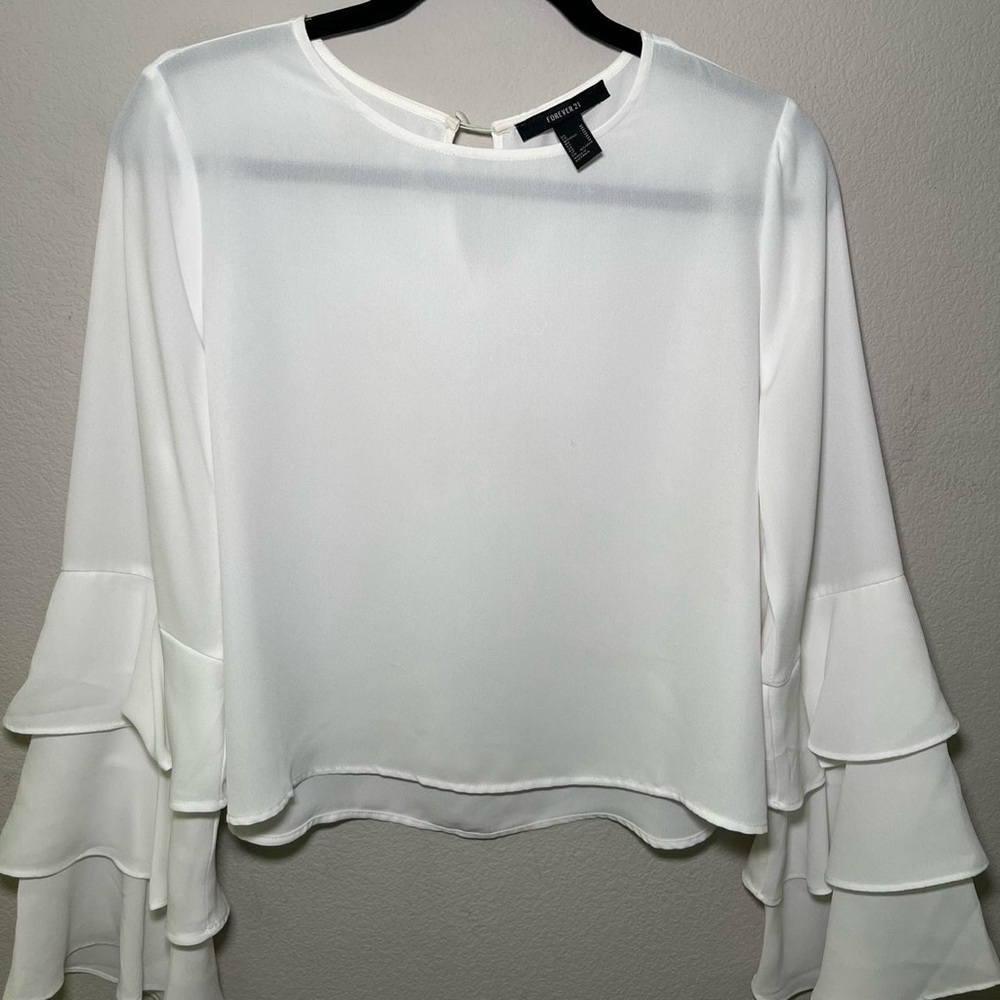 Forever 21 White Ruffle Sleeve Blouse